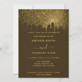 Convite Casamento com Glitter Sparkle do Ouro de Script El