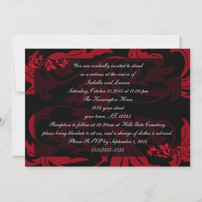 Convite Casamento com Gótico de Damask, Vampiro Vermelho S (Frente)