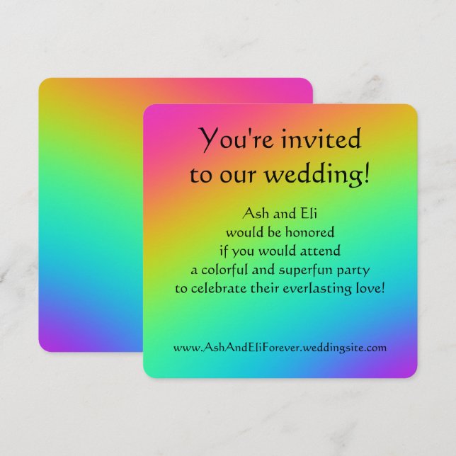 Convite Casamento com Gradiente Bright Rainbow (Frente/Verso)