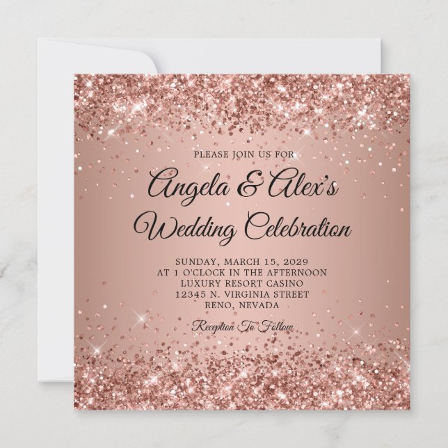 Convite Casamento com Gradiente de Rosa Dourado Brilhante (Frente)