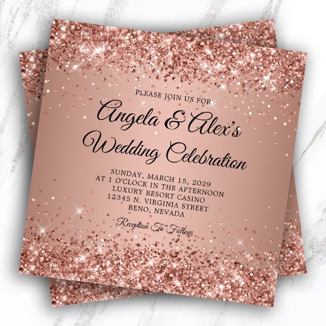 Convite Casamento com Gradiente de Rosa Dourado Brilhante (Glittery Rose Gold Gradient Wedding Invitation)