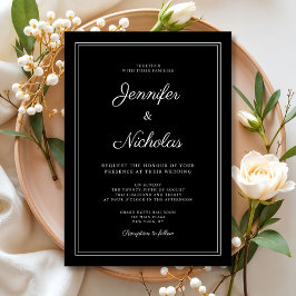 Convite Casamento com Grafia Preta Formal Moderna e Elegan