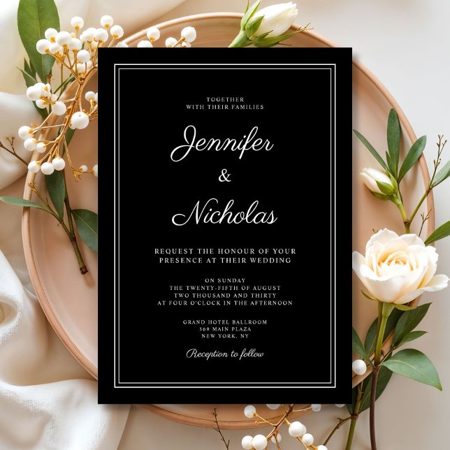 Convite Casamento com Grafia Preta Formal Moderna e Elegan (Elegant Modern Formal Black Script Wedding Invitation)
