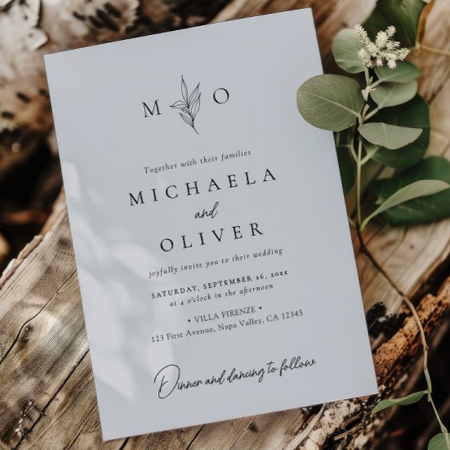 Convite Casamento com Grafismo Botânico Minimalista Modern (Criador carregado)