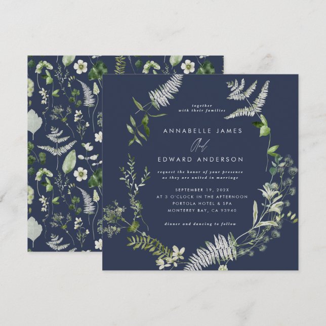 Convite Casamento com grafismo botânico moderno e elegante (Frente/Verso)