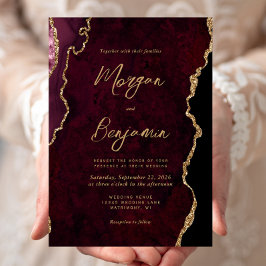Convite Casamento com Grafismo em Ágata Vermelha Borgonha