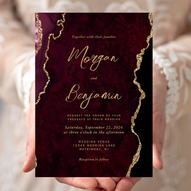 Convite Casamento com Grafismo em Ágata Vermelha Borgonha (Criador carregado)