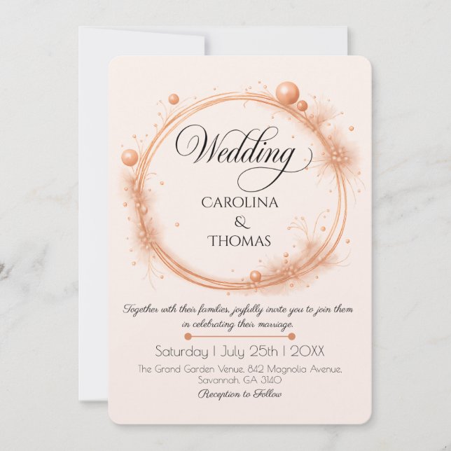 Convite Casamento com Grafismo em Caligrafia Elegante com  (Frente)