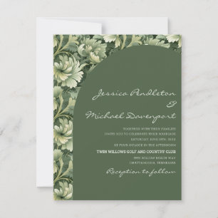 Convite Casamento com Grafismo Floral em Verde Oliva Vinta