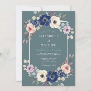 Convite Casamento com Grinalda de Flor de Árvore Teal