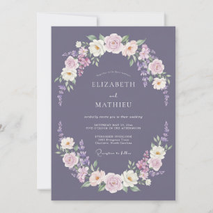 Convite Casamento com Grinalda de Flor de Malva