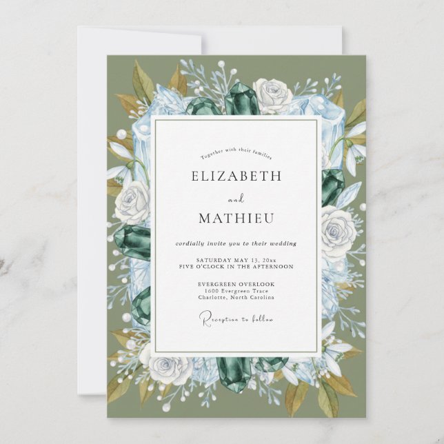 Convite Casamento com Grinalda de Folhas Azure (Frente)