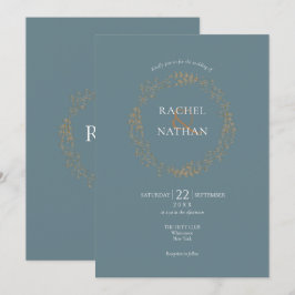 Convite Casamento com Grinalda de Louro Floral Dourada