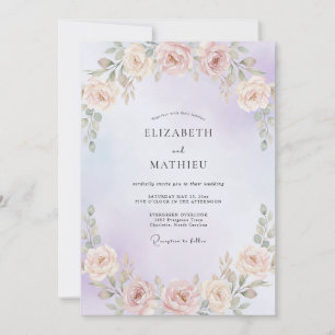 Convite Casamento com Grinalda de Pêssego e Periwinkle