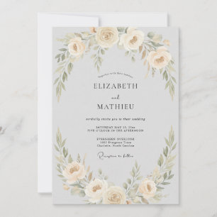 Convite Casamento com Grinalda Floral de Pêssego Pálido