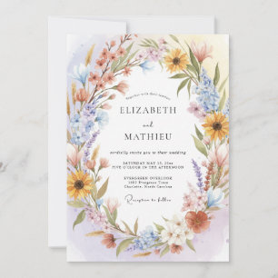 Convite Casamento com Grinalda Floral de Pêssego Suave
