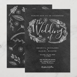 Convite Casamento com Grinalda Floral Desenhada à Mão em Q