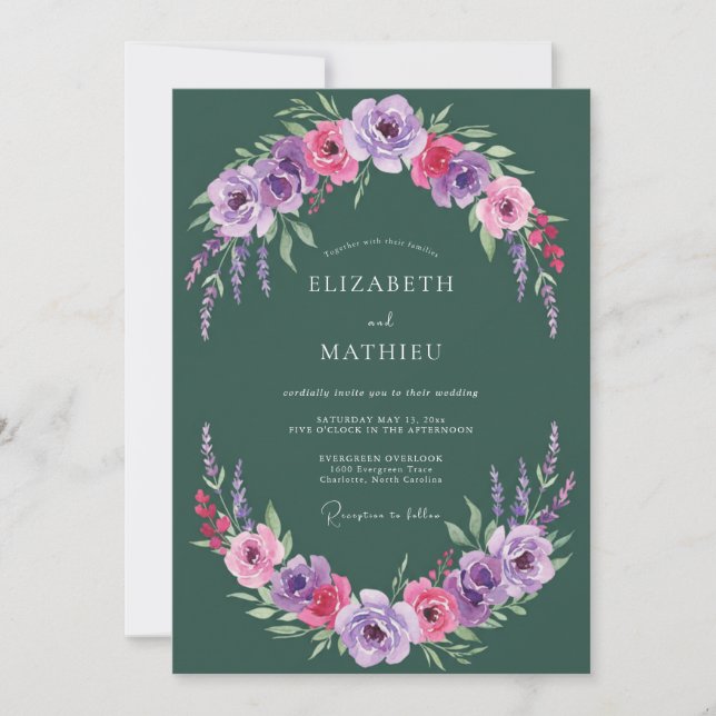 Convite Casamento com Grinalda Floral Etérea Esmeralda (Frente)