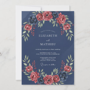 Convite Casamento com Grinalda Floral Romântica Naval