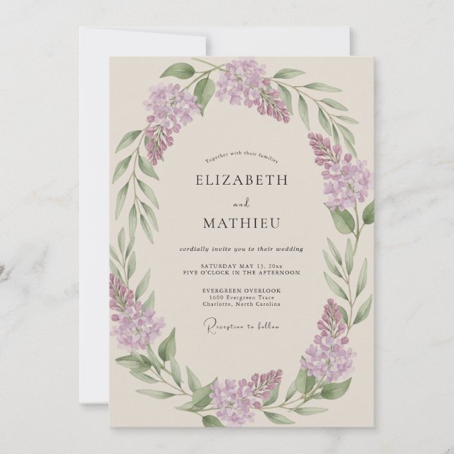 Convite Casamento com Grinalda Verdejante de Lavanda (Frente)