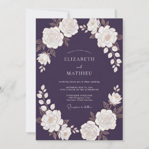 Convite Casamento com Guirlanda de Marfim de Berinjela