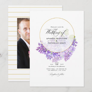 Convite Casamento com Herbário Geométrico Violeta Pastel e