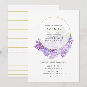 Convite Casamento com Herbário Geométrico Violeta Pastel e