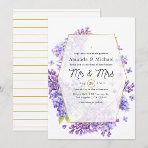 Convite Casamento com Herbário Geométrico Violeta Pastel e