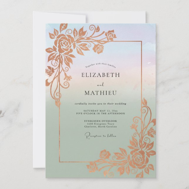 Convite Casamento com Hortelã e Vinha de Cobre (Frente)