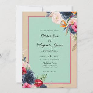 Convite Casamento com Hortelã Náutico e Flor Silvestre
