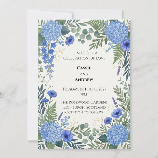 Convite Casamento com Hortênsia Azul (Frente)