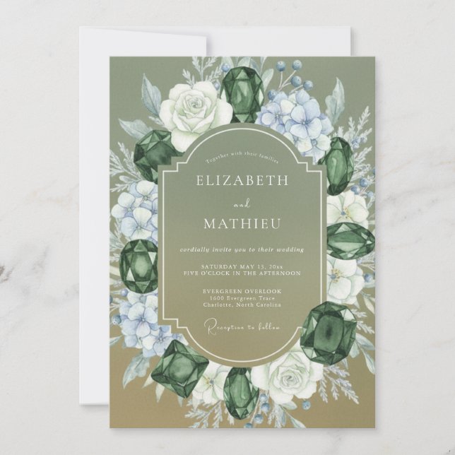 Convite Casamento com Hortênsia Eucalipto e Vinca Oliva (Frente)