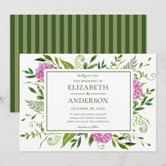 Convite Casamento com Hortênsia Rosa (Frente/Verso)