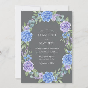 Convite Casamento com Hortênsia Violeta Eucalipto Carvão