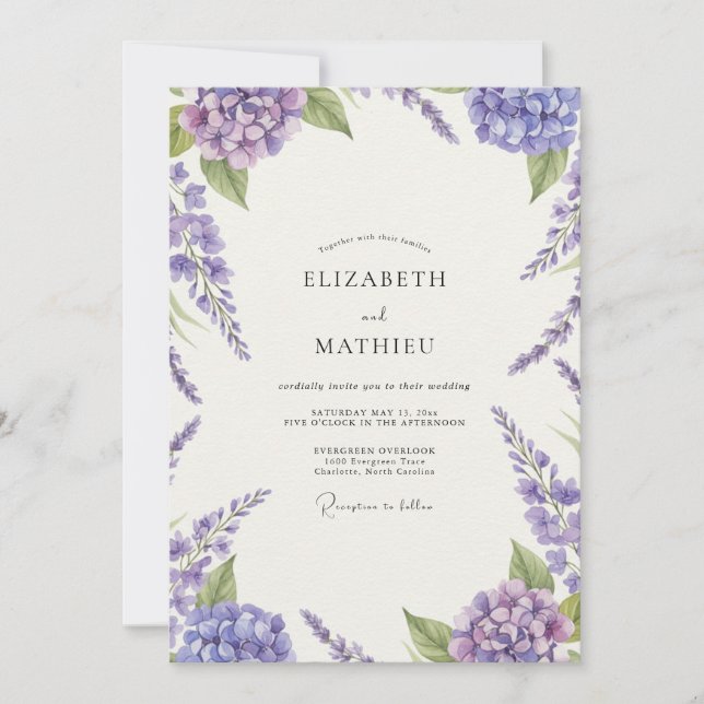 Convite Casamento com Hortênsia Wisteria Âmbar (Frente)
