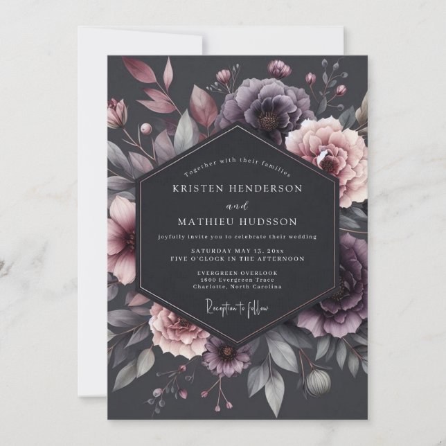 Convite Casamento com Humor Floral de Ameixa (Frente)