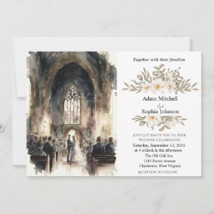 Convite Casamento com Igreja Tradicional de Cores Aquática