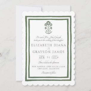 Convite Casamento com Impressão Botânica Verde Grama em Bl