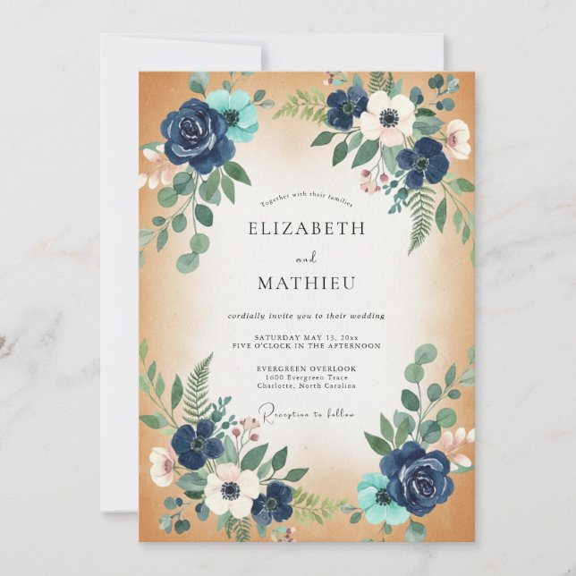 Convite Casamento com Indigo Aqua Eucalipto (Frente)