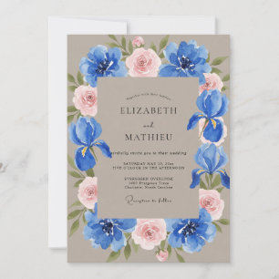 Convite Casamento com Íris Eucalipto Taupe Cobalto