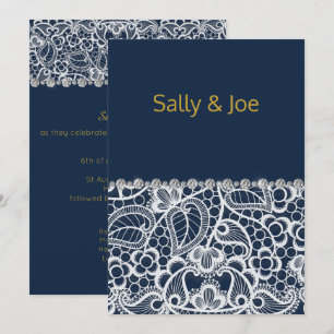 Convite Casamento com Lace Diamond, Marinho bonito