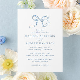 Convite Casamento com Laço Azul Elegante