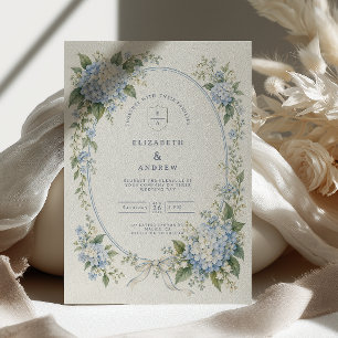 Convite Casamento com Laço de Hortênsia Azul