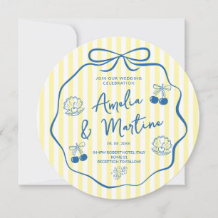 Convite casamento com Laço Desenho Italiano Amarelo Fantas
