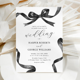 Convite Casamento com Laço Preto e Branco Elegante