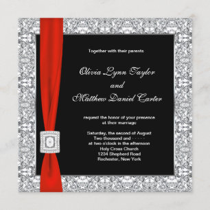 Convite Casamento com Laço Vermelho Preto e Branco