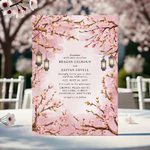 Convite Casamento com Lanterna de Flor de Cerejeira Rústic