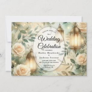 Convite Casamento com Lanterna Verde-Salvia e Rosa Marfim
