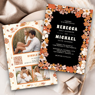Convite Casamento com Laranja Preto Groovy Flor Silvestre