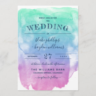 Convite Casamento com Lavagem de Aquarela Azul Violeta Men
